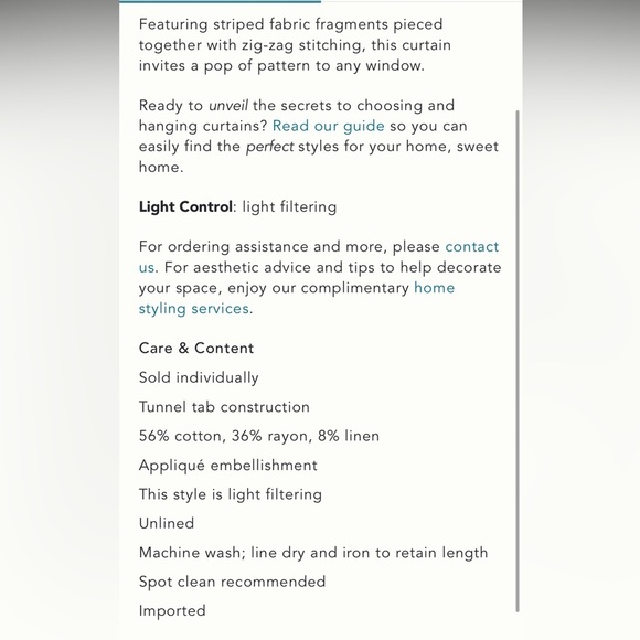 Anthropologie Pieced Stripe Cotton Blend Woven Curtain NWT - Picture 3 of 12